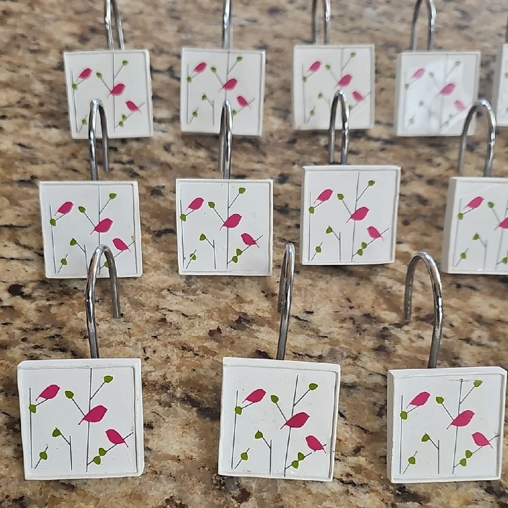 Set of 23 wooden Floral Shower Curtain Hooks square ~ 1.5 x 1.5 inches